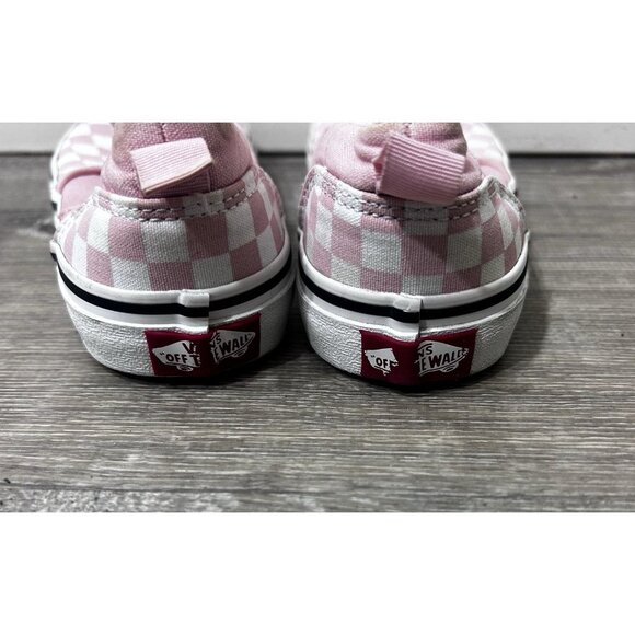 Vans Checkerboard Slip on Girls Shoes Size 2 Authentic Pink & White - Picture 4 of 7